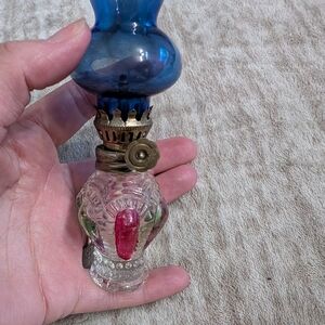Vintage Glass Oil Lamp with Blue and Clear Design